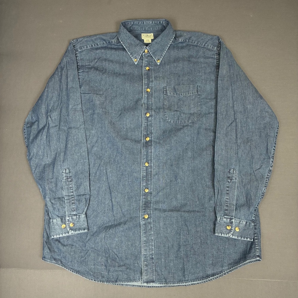 L.L.Bean Men's Chambray Denim Long Sleeve Button Down Shirt Size XL Tall O BGV6